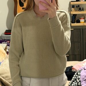 Hollister Ribbed Crewneck Sweater in Light Beige